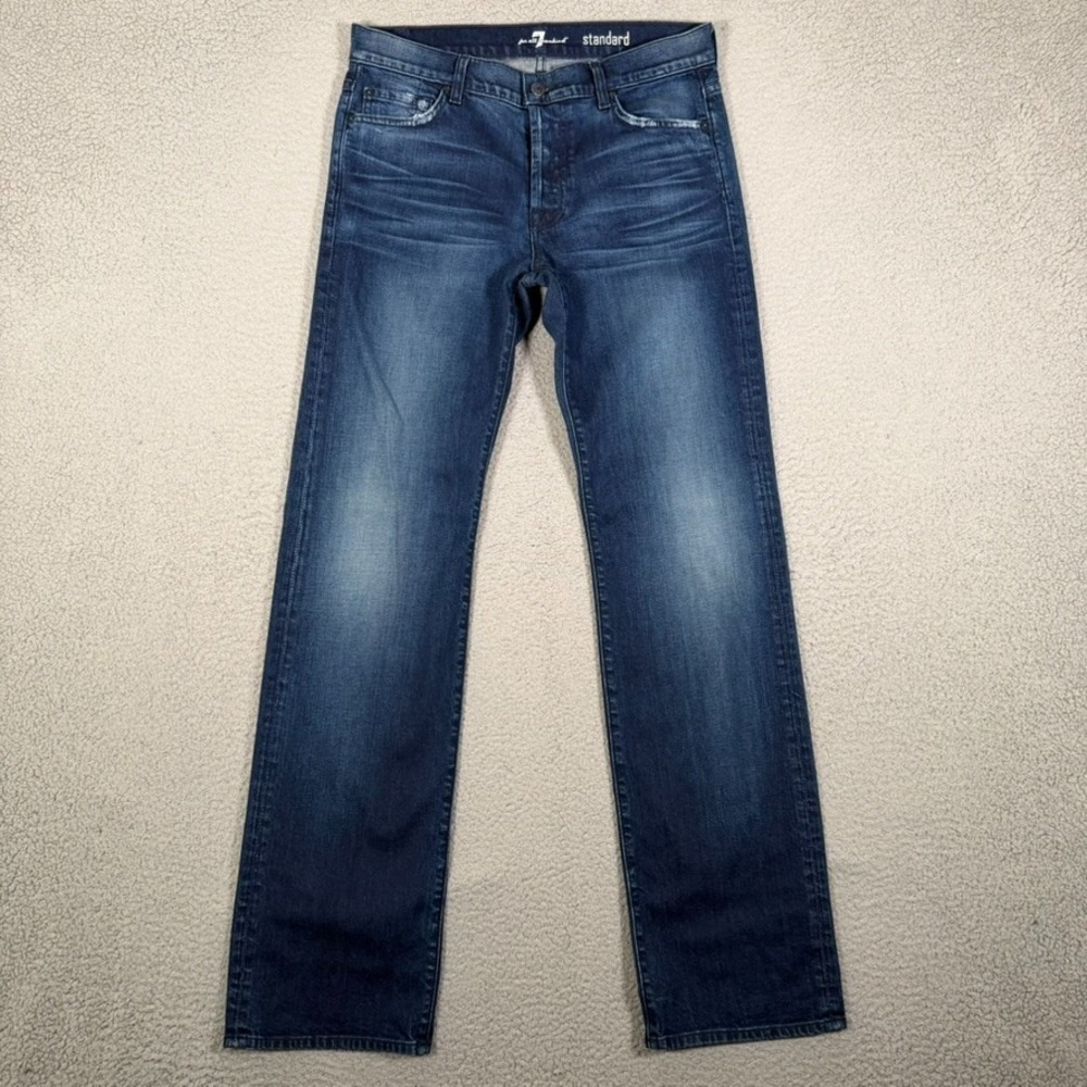 7 For All Mankind Jeans Mens 32x34 Blue Standard Straight Fit Denim Button Fly